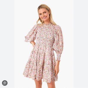 Oliphant Smocked Flirty 3/4 Sleeve Mini Dress
